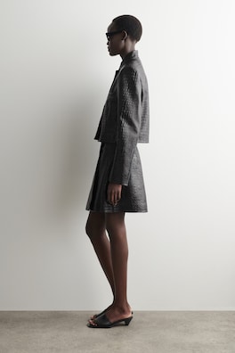 CROC-EFFECT LEATHER MINI WRAP SKIRT — BLACK 3