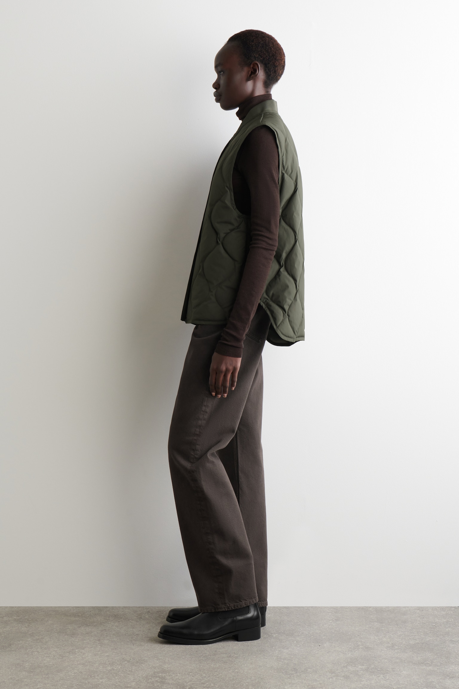 GILET OVERSIZE MATELASSÉ EN DUVET - KAKI FONCÉ/BEIGE FONCÉ - 7