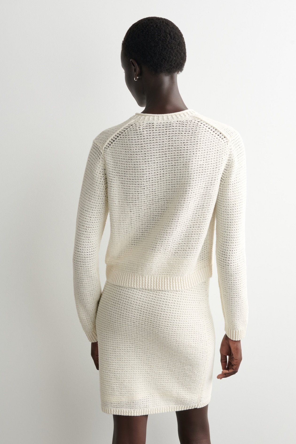 TEXTURED KNITTED COTTON CARDIGAN — WHITE