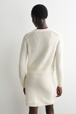 TEXTURED KNITTED COTTON CARDIGAN — WHITE 4
