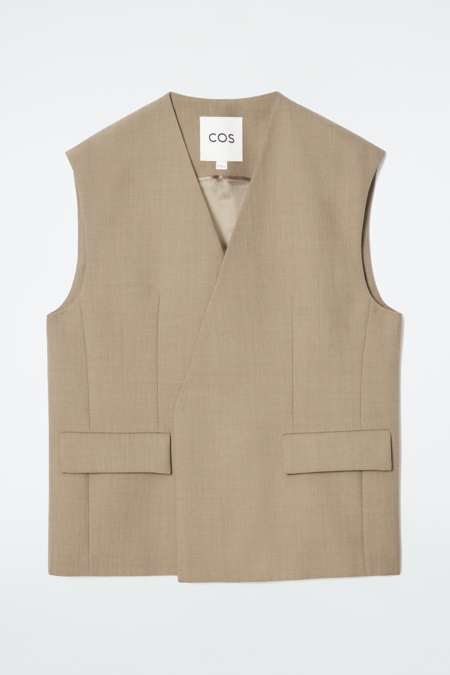 LONGLINE WOOL-BLEND TWILL WAISTCOAT - BEIGE
