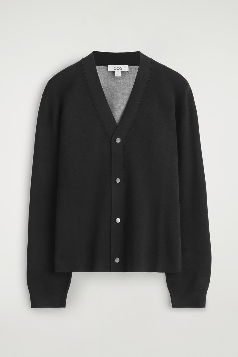 Cos Double-faced Knitted Cardigan In Black
