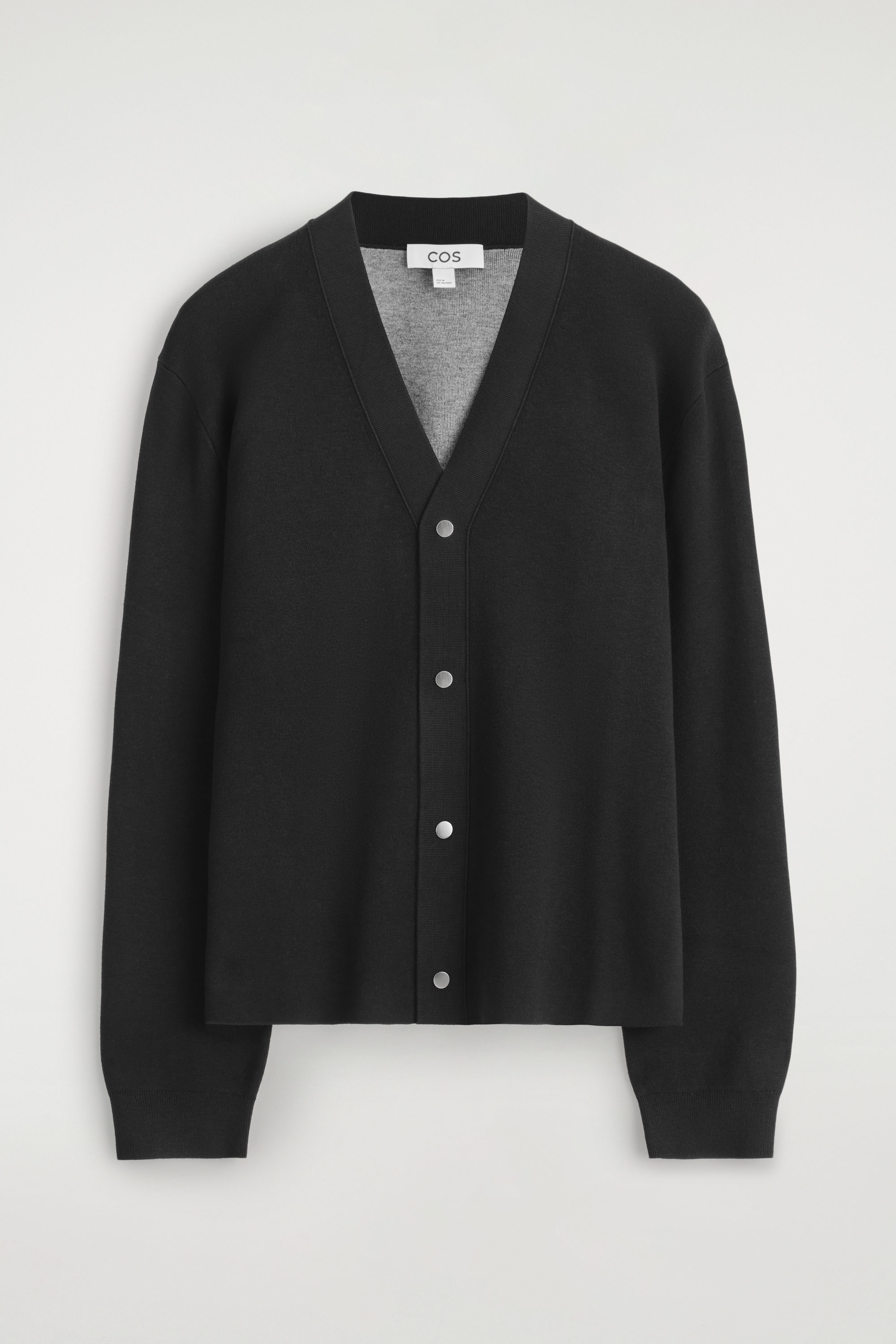 BOUCLÉ-KNIT V-NECK ZIP-UP CARDIGAN - BLACK | COS