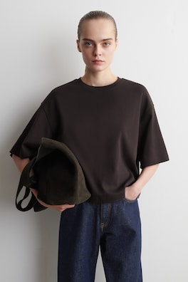 OVERSIZED BOXY COTTON T-SHIRT — DARK BROWN 1