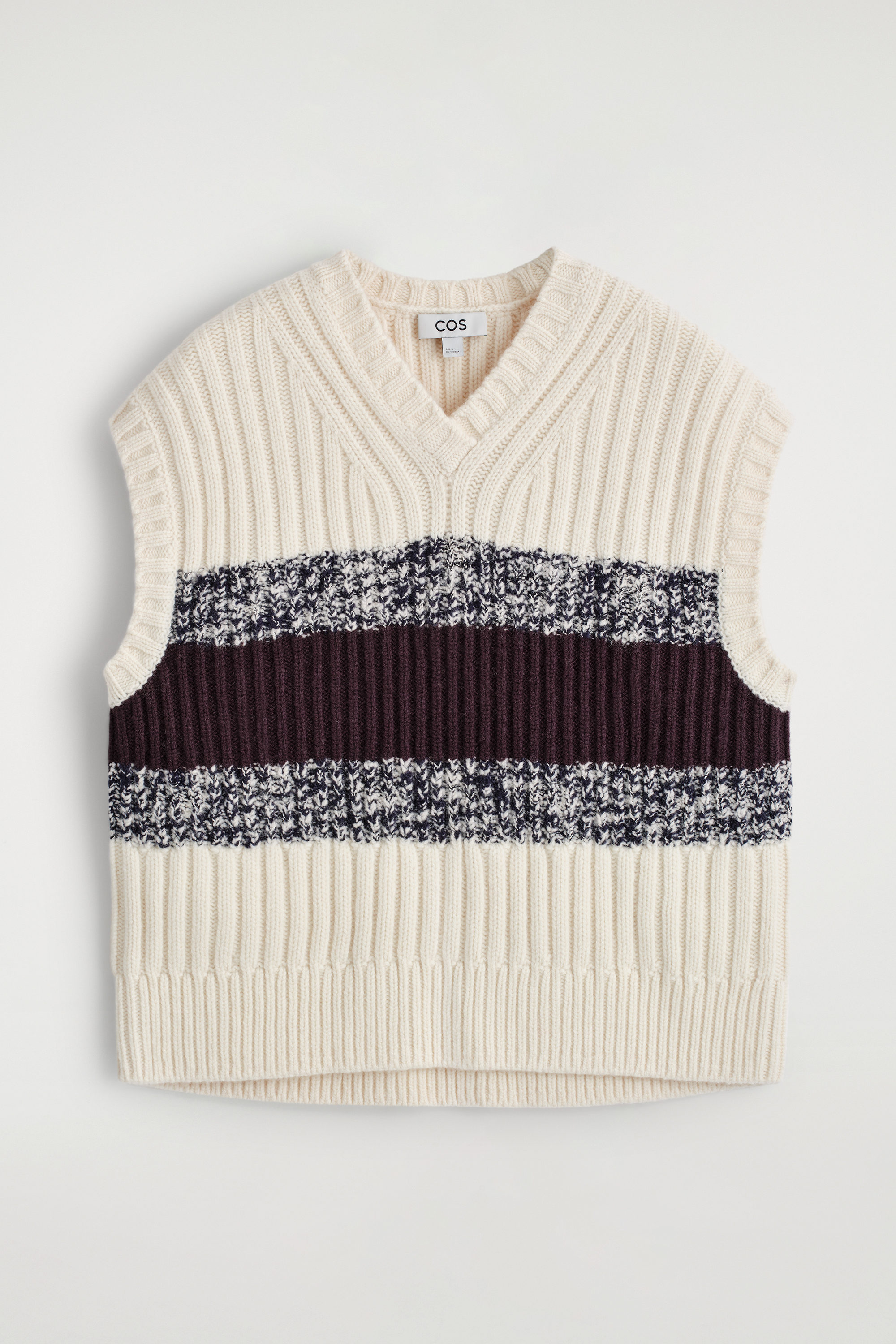 TEXTURED MERINO WOOL V-NECK VEST - CREAM / BURGUNDY | COS US