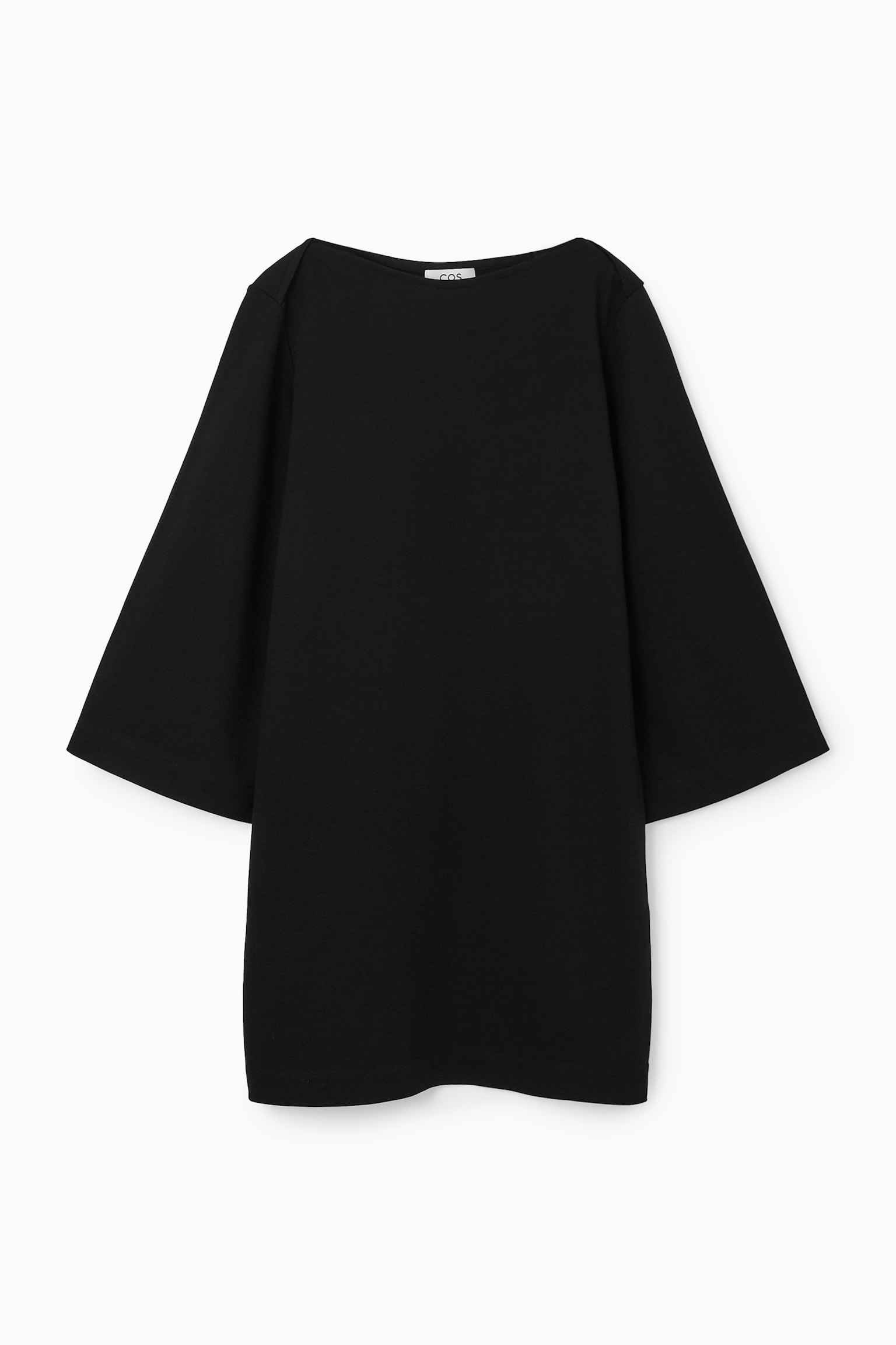 BOAT-NECK MINI T-SHIRT DRESS - BLACK/NAVY / STRIPED
