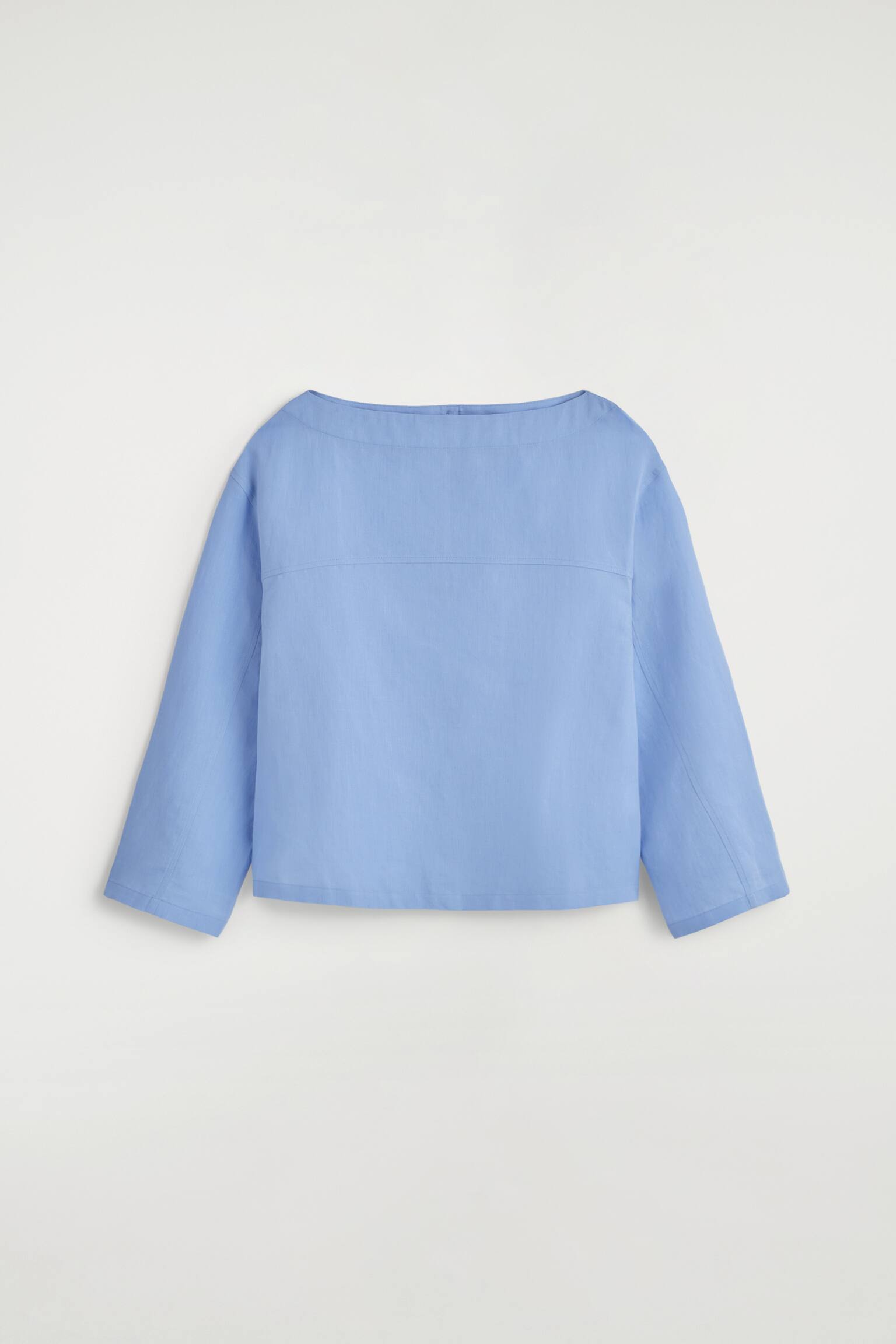 BOAT-NECK LINEN BLOUSE - כחול בהיר/כחול נייבי - 1