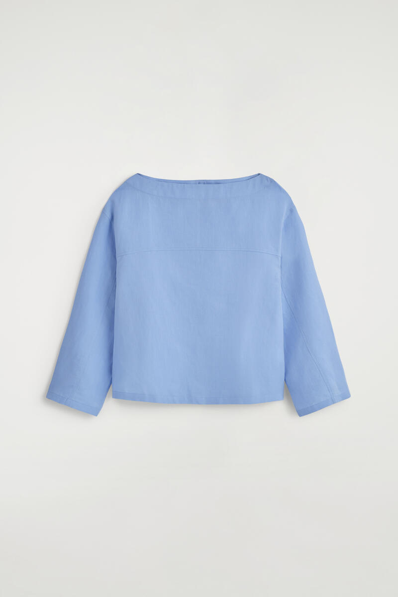Boat-Neck Linen Blouse in Light Blue