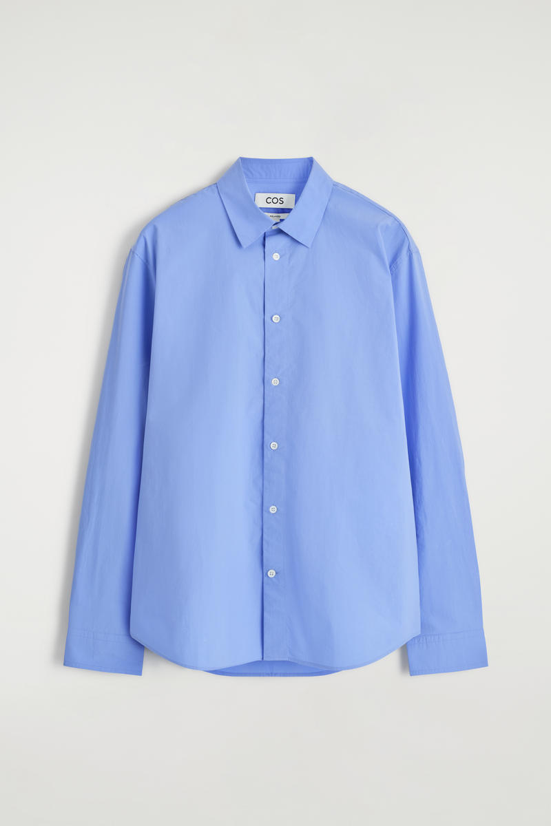 Cos Relaxed Pima Cotton Poplin Shirt In Blue In Blue