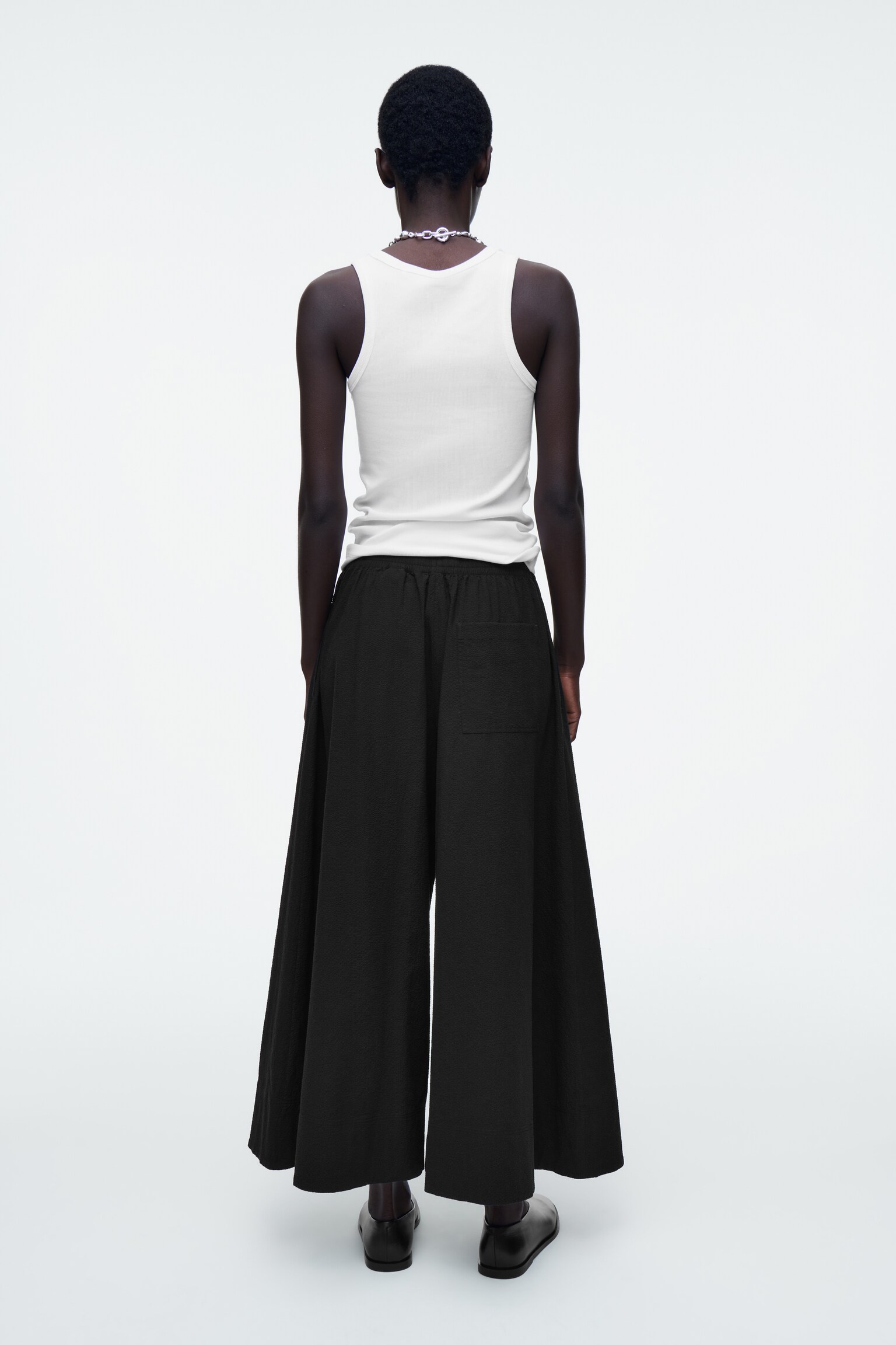 JUPE-CULOTTE EN CRÊPE - NOIR/IVOIRE / BRUN / RAYURES - 4