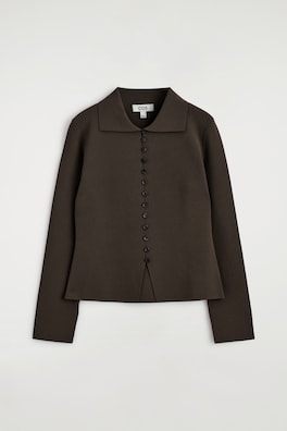 WAISTED MILANO-KNIT CARDIGAN — DARK BROWN 8