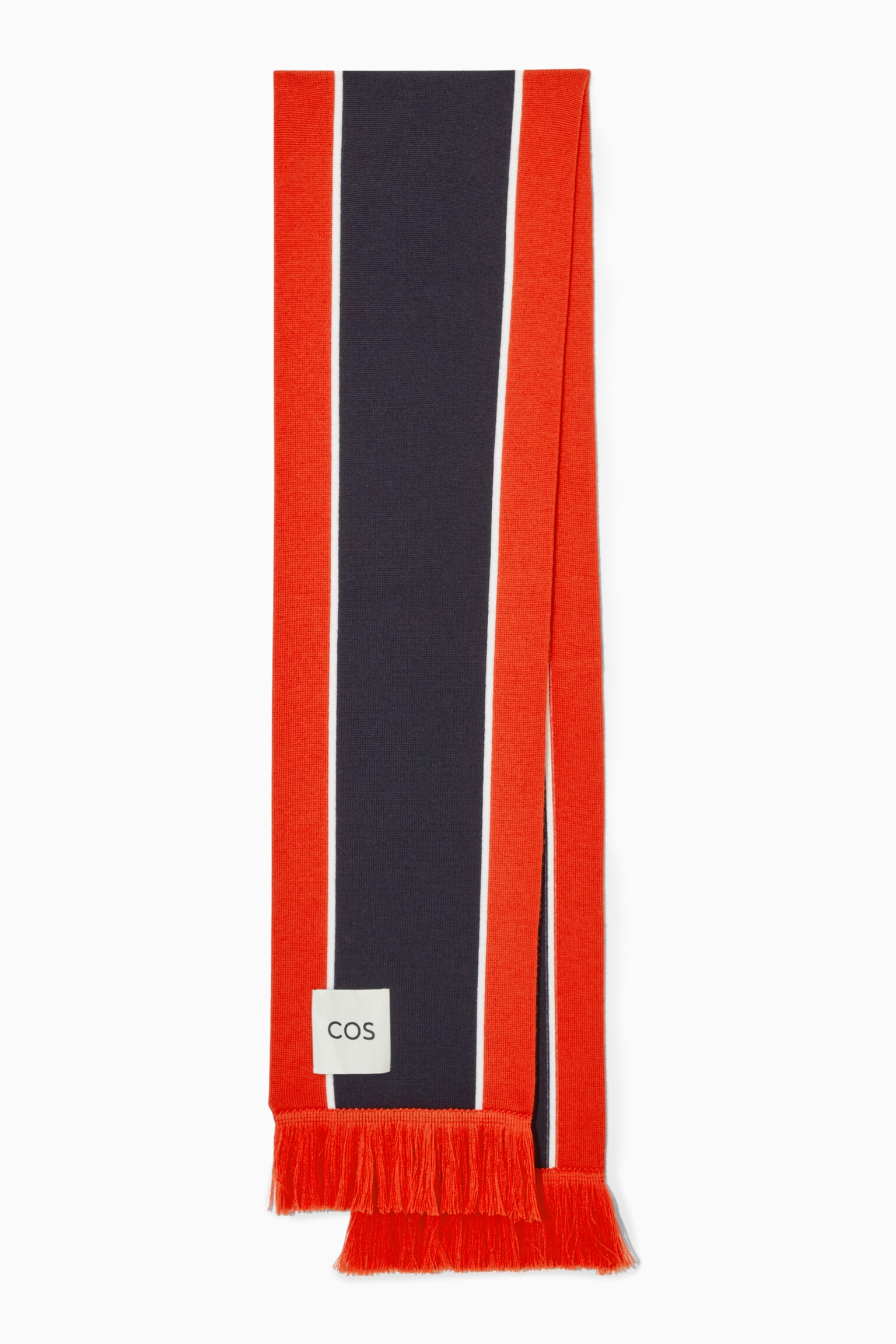 JACQUARD-KNIT WOOL FOOTBALL SCARF - ORANGE / NAVY