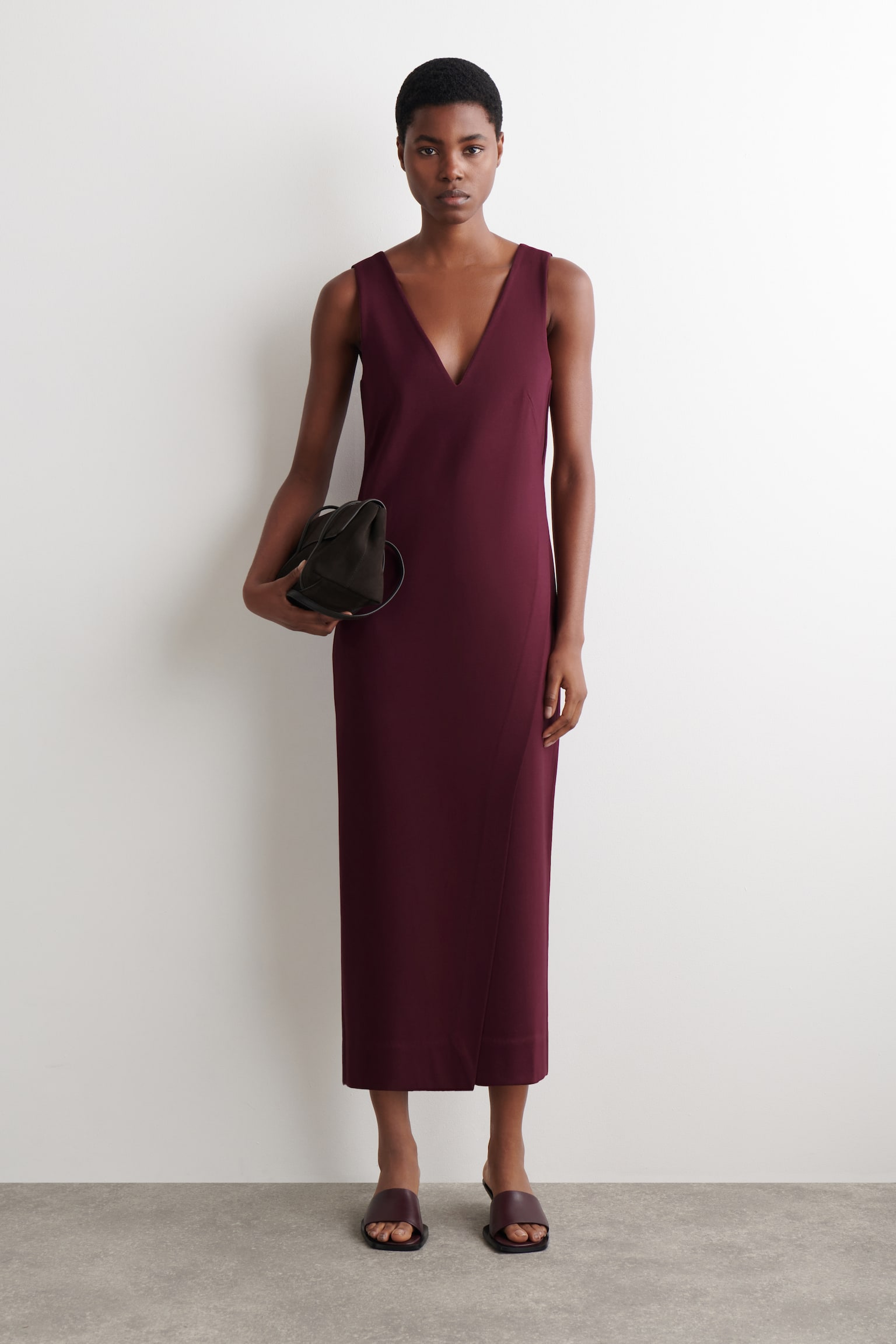 Midi-wikkeljurk met V-hals - Donkerrood/ZWART - 1