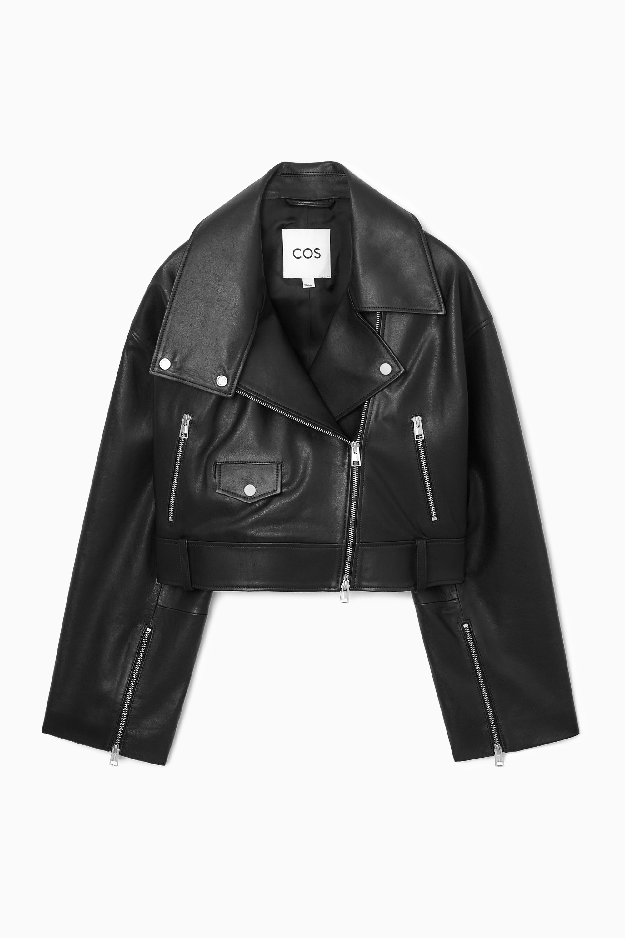ジャケット・アウター <COS> BLACK / GREY JACKET OVERSIZED CROPPED LEATHER BIKER JACKET - BLACK | COS