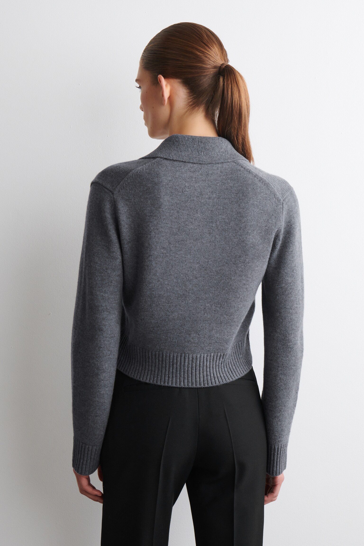 COLLARED MERINO WOOL CARDIGAN - GREY MÉLANGE/NAVY - 5