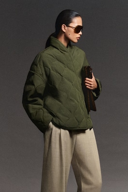 SHAWL-COLLAR QUILTED JACKET — KHAKI 9