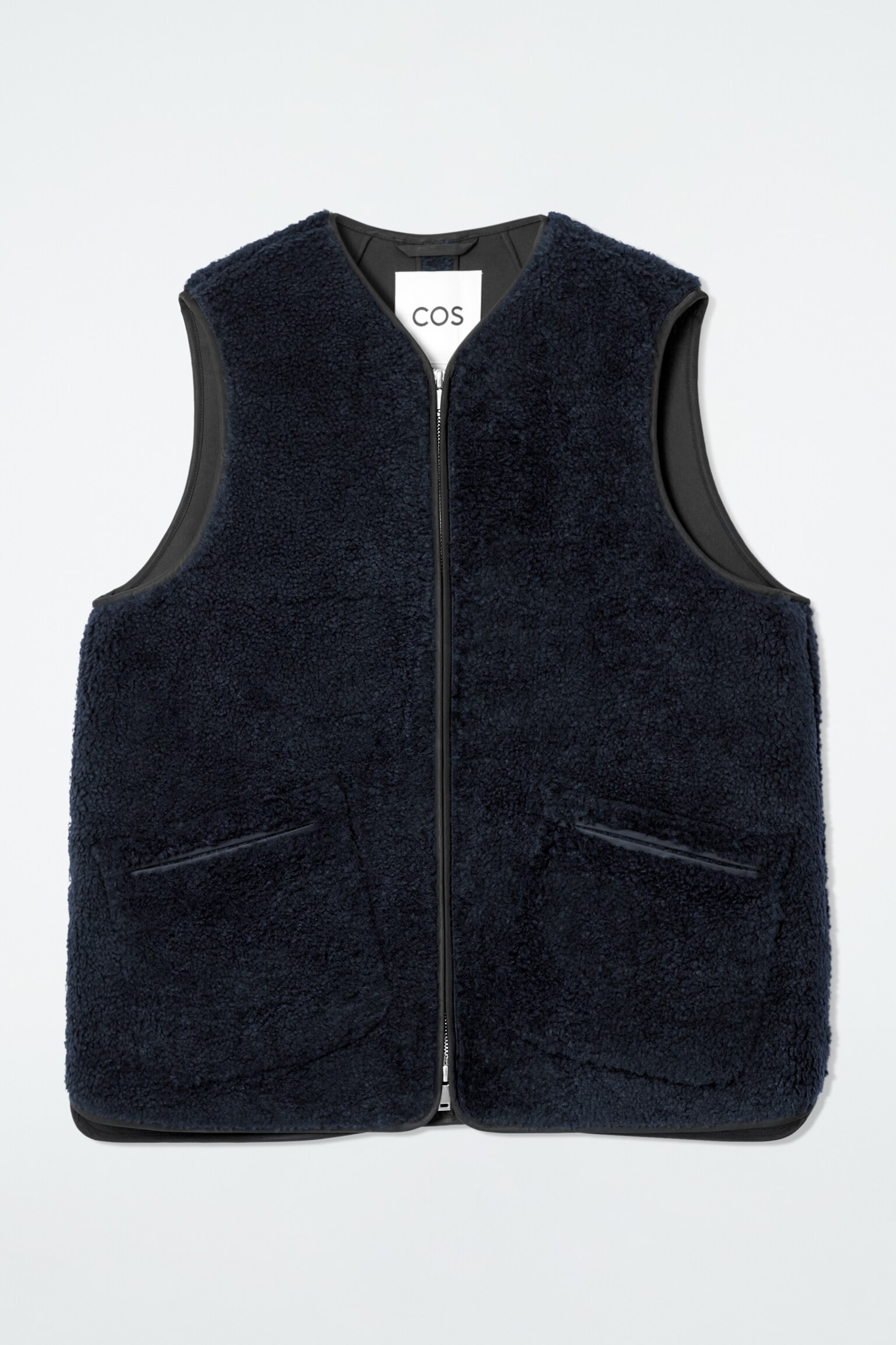 GILET OVERSIZE EN FAUSSE PEAU LAINÉE - BLEU MARINE/IVOIRE - 2