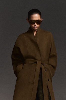 OVERSIZED DOUBLE-FACED WOOL SHAWL COAT — BROWN 9