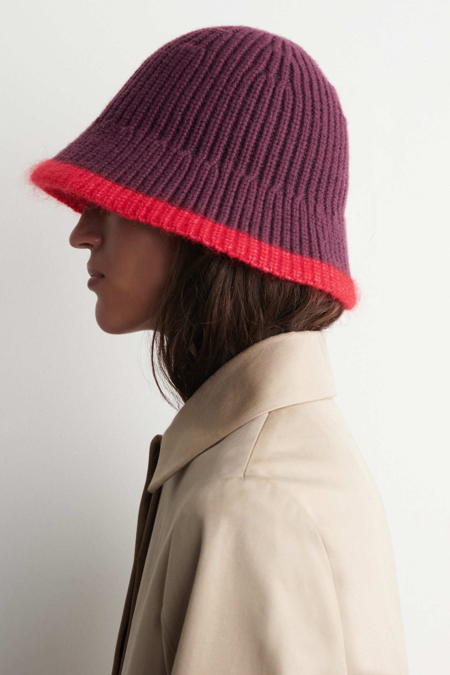 CONTRAST-TIPPED WOOL-MOHAIR BUCKET HAT - BURGUNDY / RED/GREY / CREAM - 3
