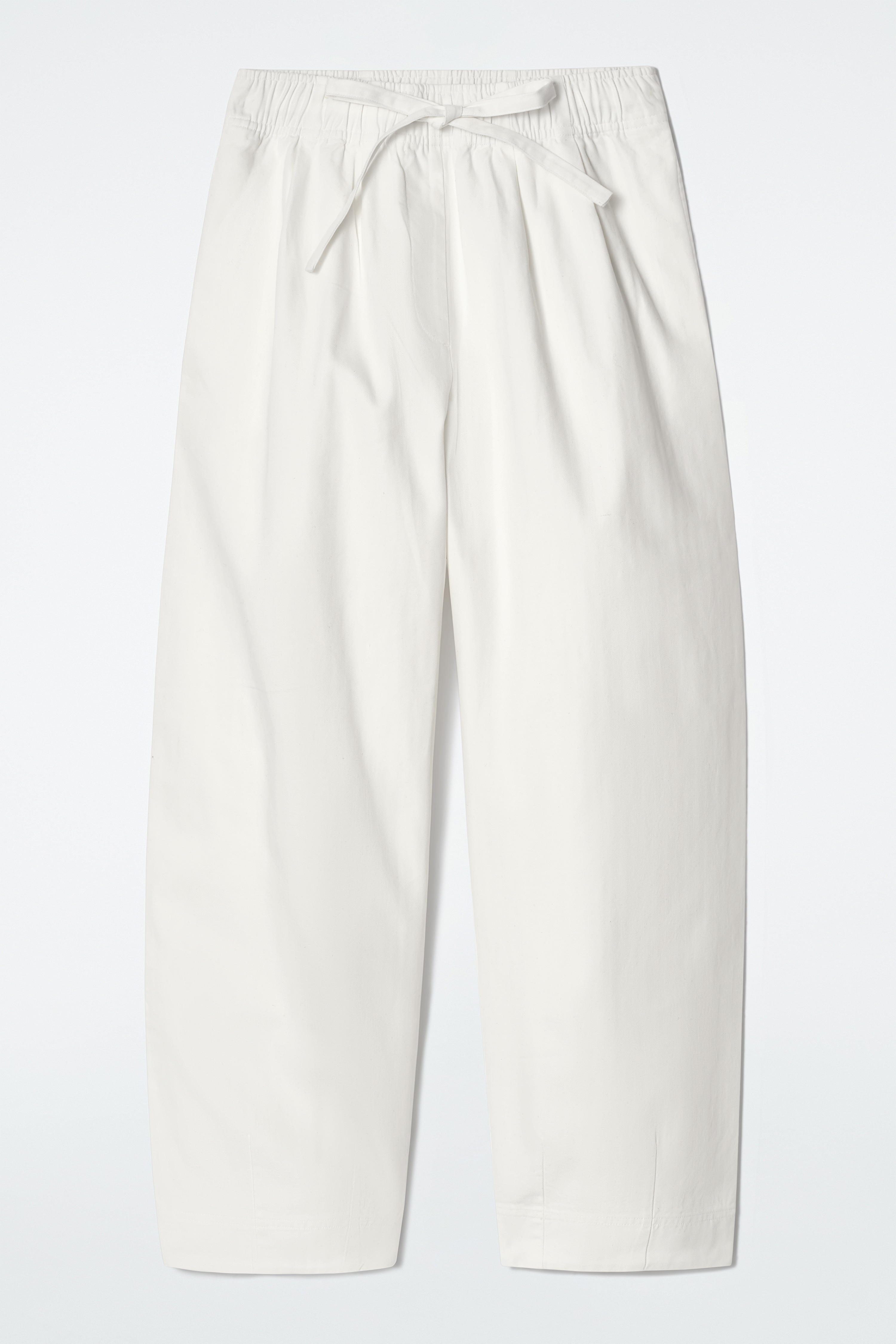 COTTON TAPERED DRAWSTRING TROUSERS - WHITE/NAVY/LIGHT BEIGE