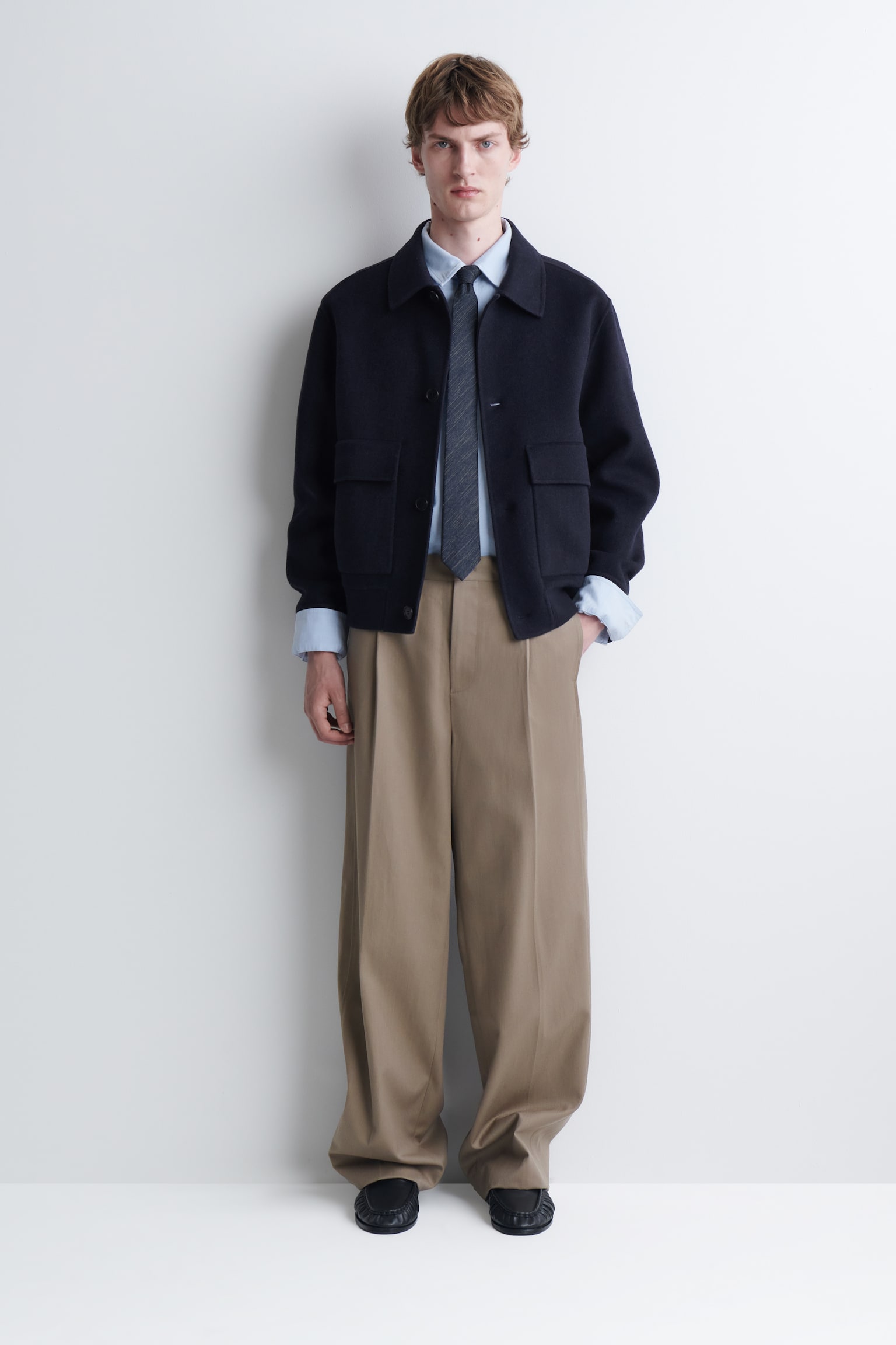 Stropdas van zijde-katoen met denim-effect - Blauw gemêleerd - 1