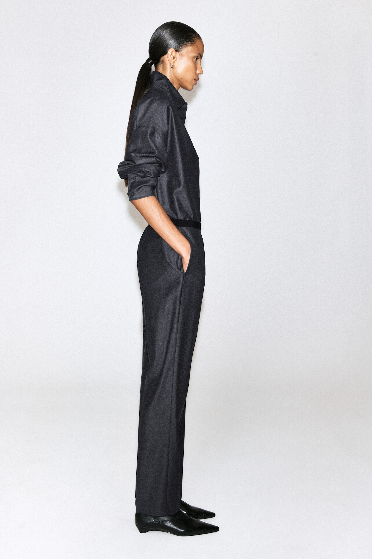 WOOL-FLANNEL STRAIGHT-LEG PANTS — SLATE
