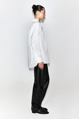 RUFFLED-COLLAR COTTON-SILK SHIRT — CHALK 4