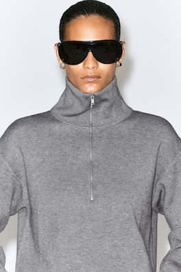 MOCK-NECK HALF-ZIP KNITTED SWEATER — GRAY MÉLANGE 6