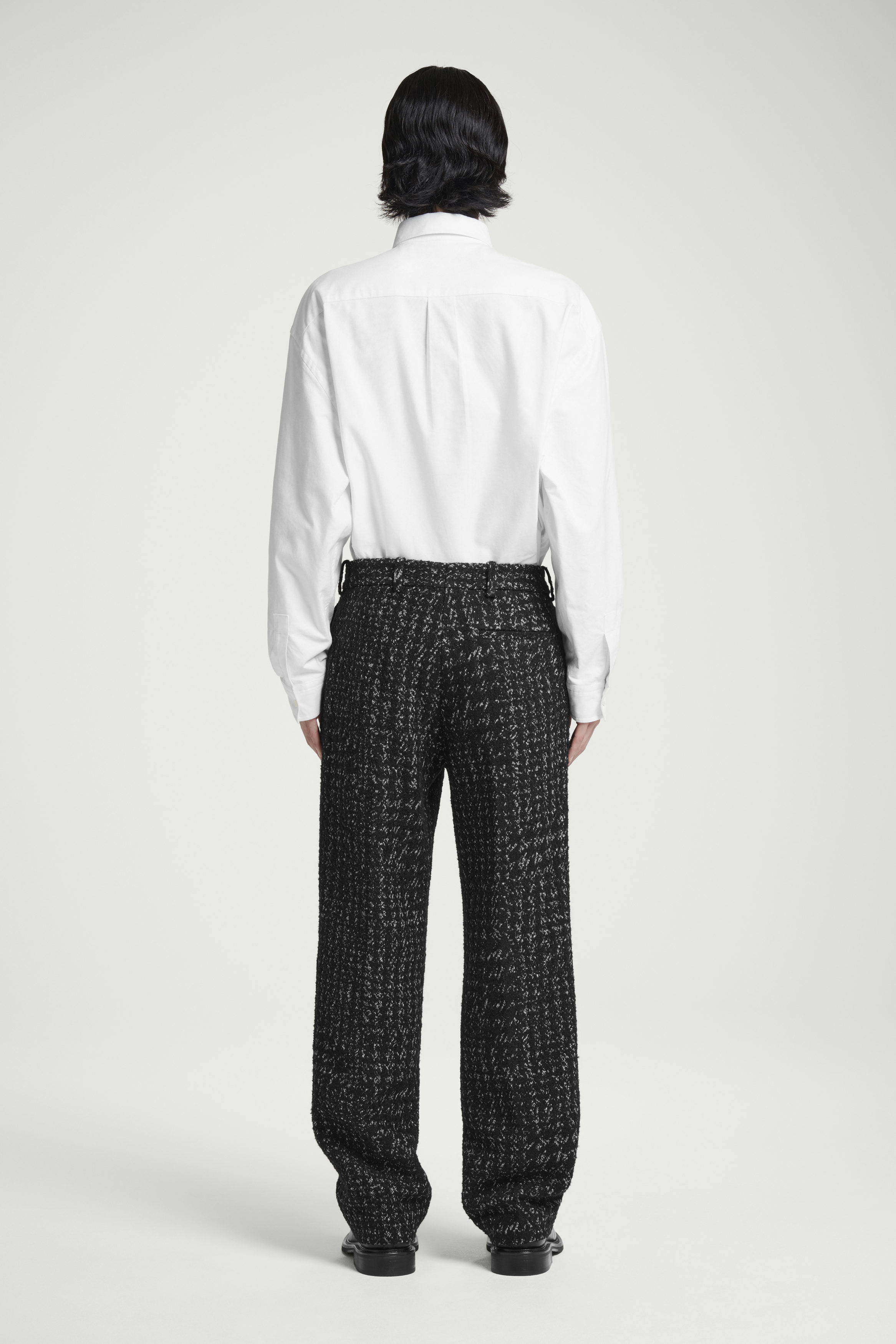 RELAXED HOUNDSTOOTH BOUCLÉ FULL-LENGTH PANTS - BLACK