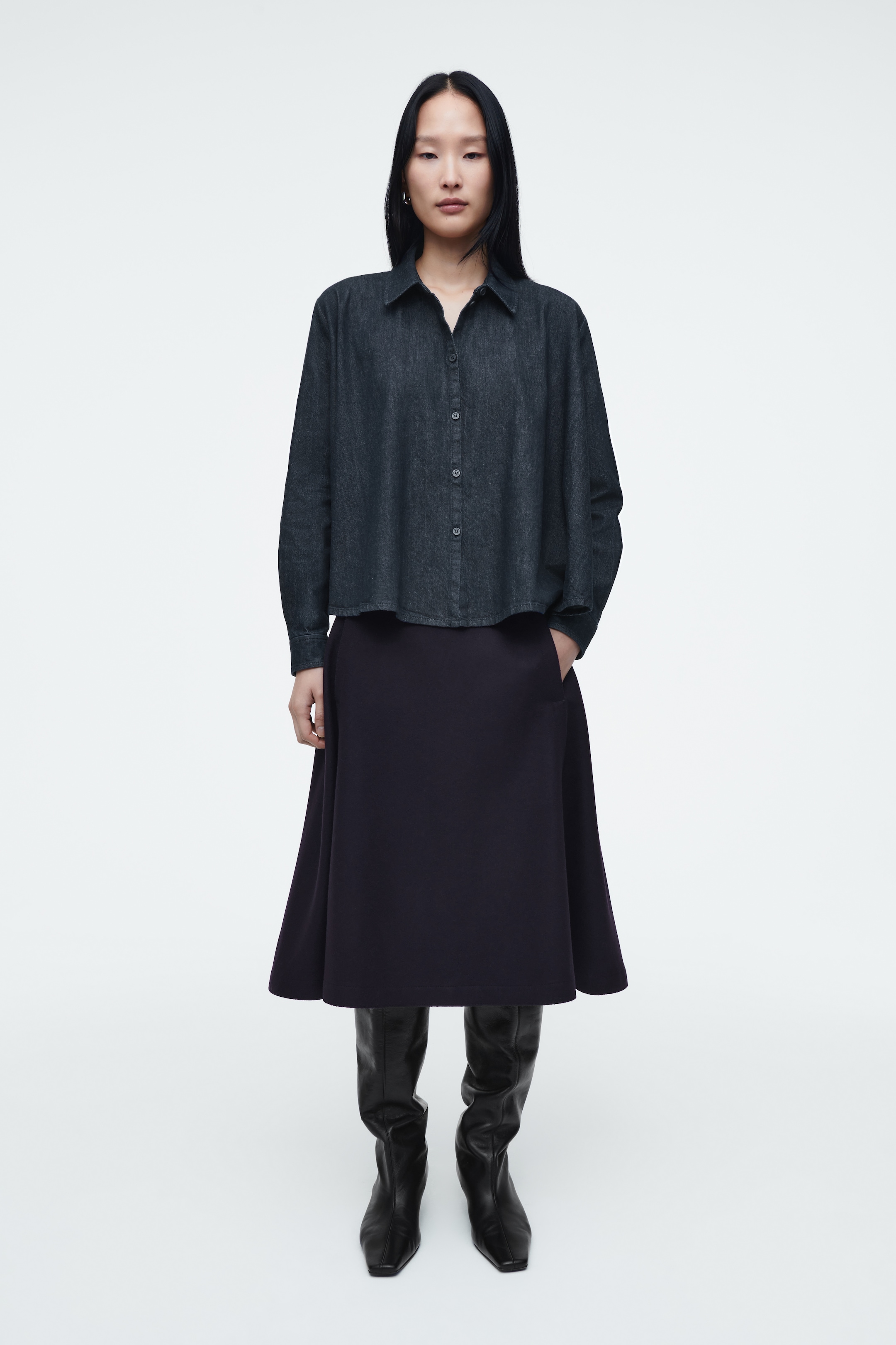 Ingrandisci l'immagine: REGULAR FLARED DENIM SHIRT - INDIGO - DONNA | H&M CH 2