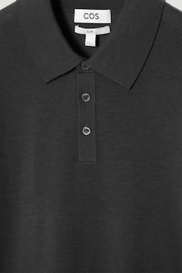 SLIM MERINO WOOL POLO SHIRT — BLACK 1