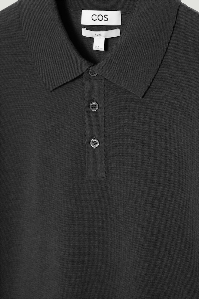 SLIM MERINO WOOL POLO SHIRT — BLACK