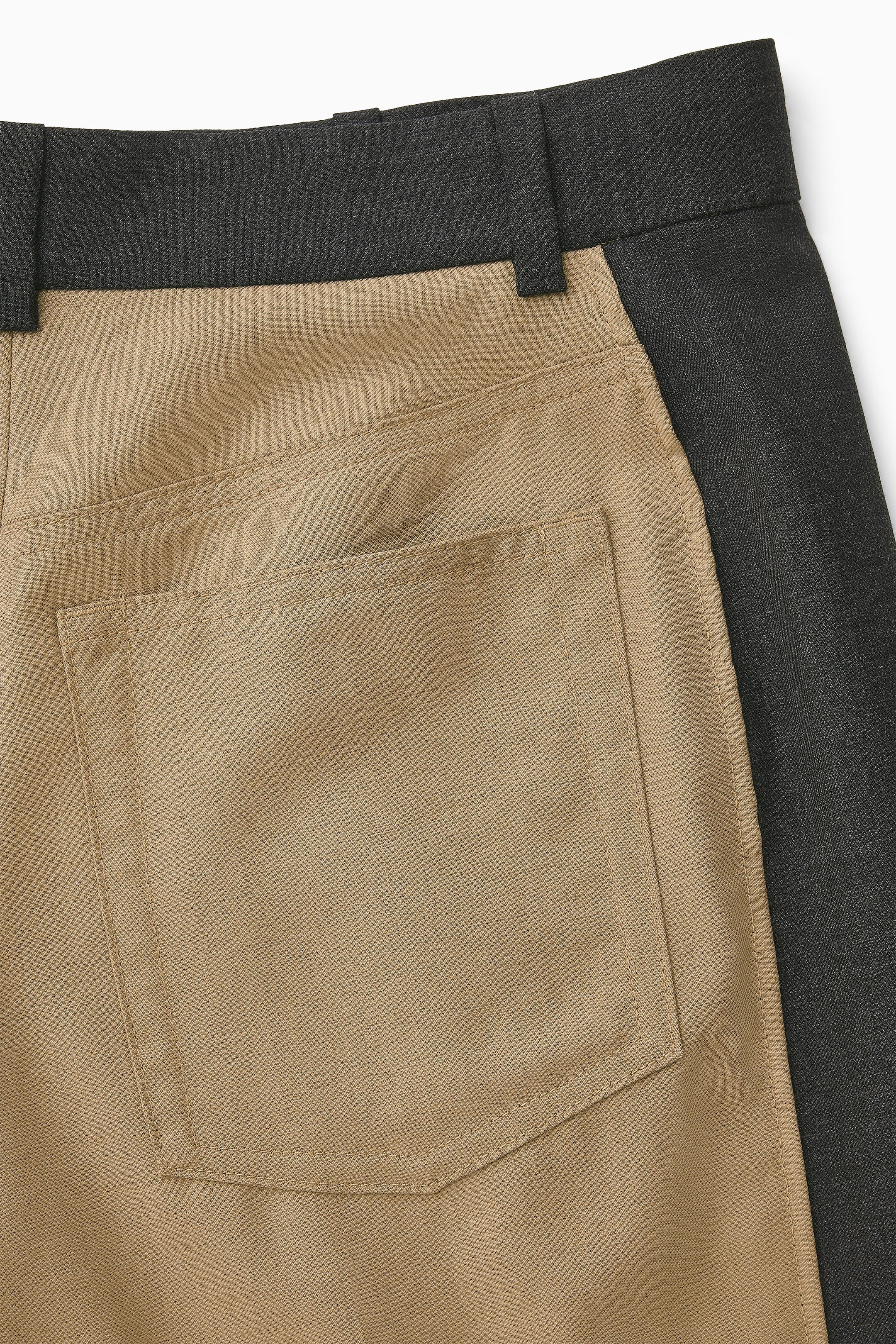 DECONSTRUCTED COLOUR-BLOCK WOOL PANTS