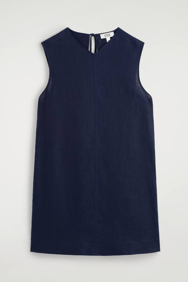 VESTIDO CORTO LINO CON ESPALDA DESCUBIERTA - AZUL MARINO/AZUL CLARO - 1