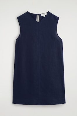 V-NECK OPEN-BACK LINEN MINI DRESS — NAVY 6