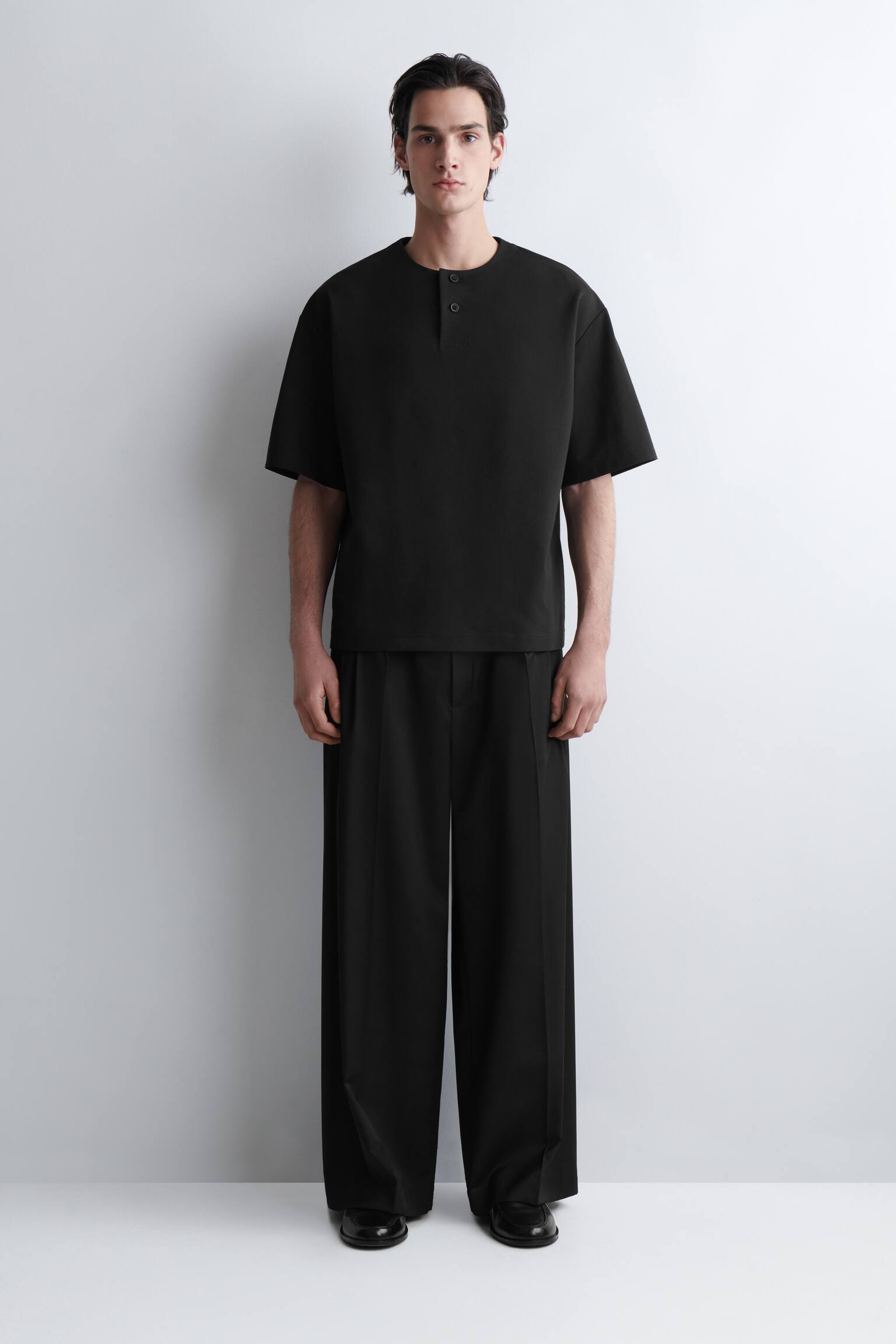 T-SHIRT HENLEY OVERSIZE EN JERSEY DE COTON - NOIR/BLANC - 7