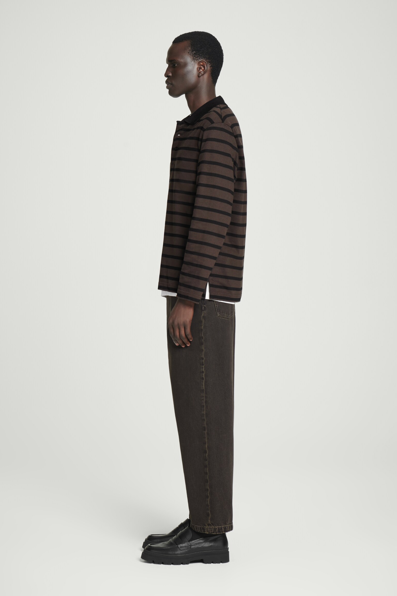 STRIPED LONG-SLEEVED POLO SHIRT - BROWN / BLACK/ECRU / BLACK - 7