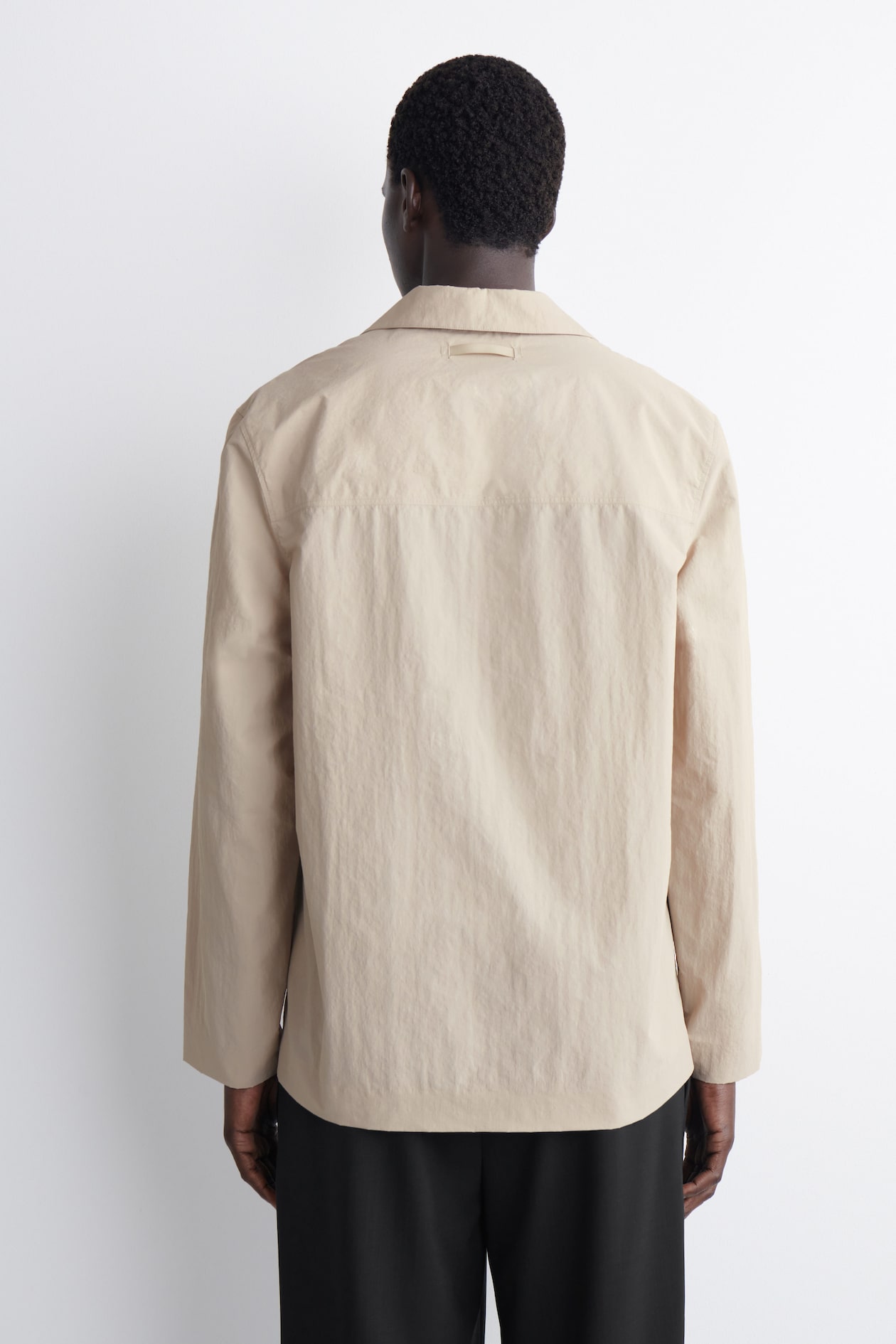 TAILORED OPEN-COLLAR NYLON SHIRT — BISCUIT