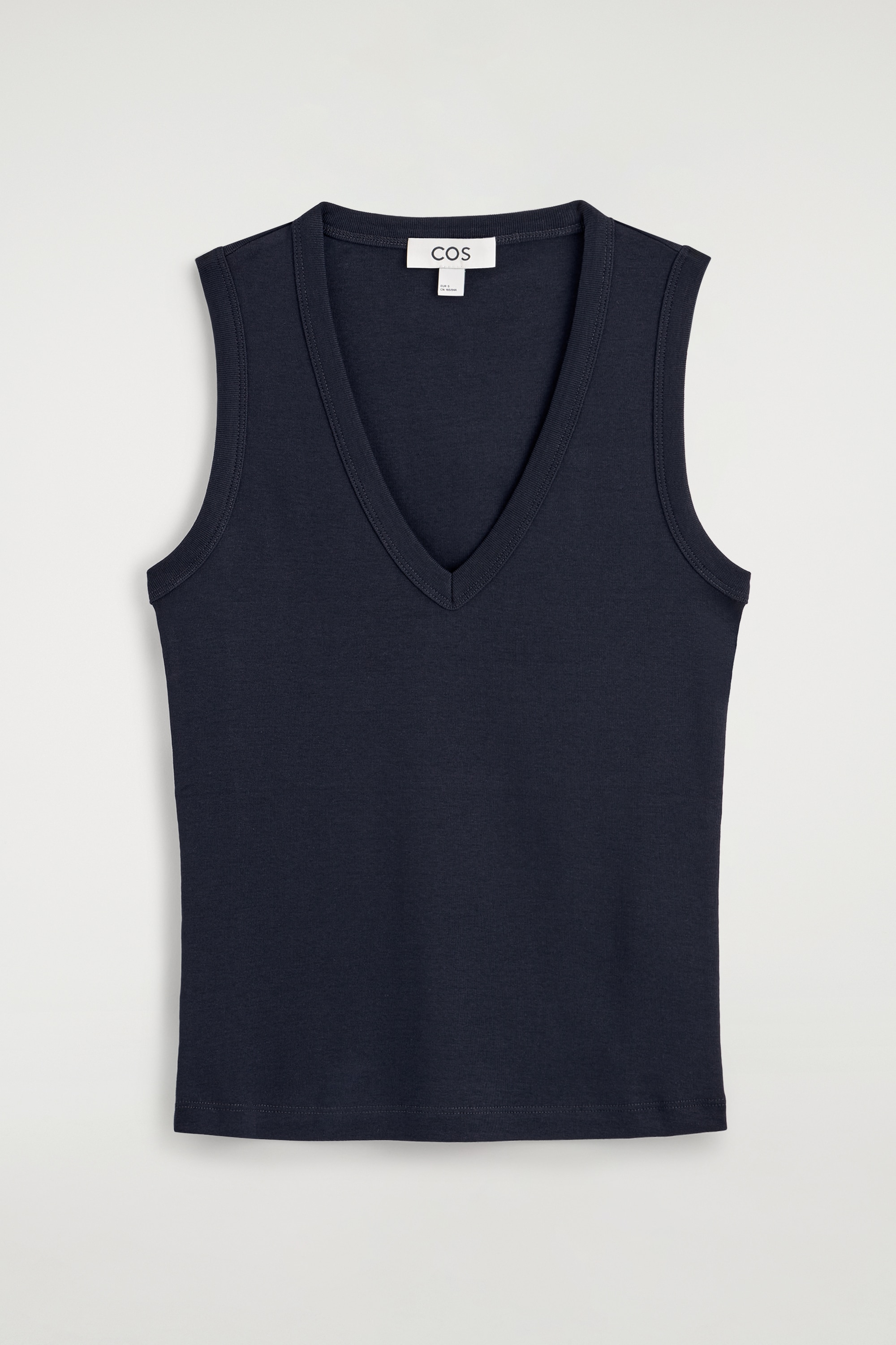 TANKTOP I BOMULD MED V-HALS - MARINEBLÅ/HVID/ORANGE