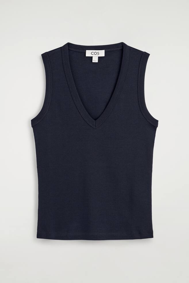 TANKTOP AUS BAUMWOLLE MIT V-AUSSCHNITT - NAVYBLAU/WEISS - 1