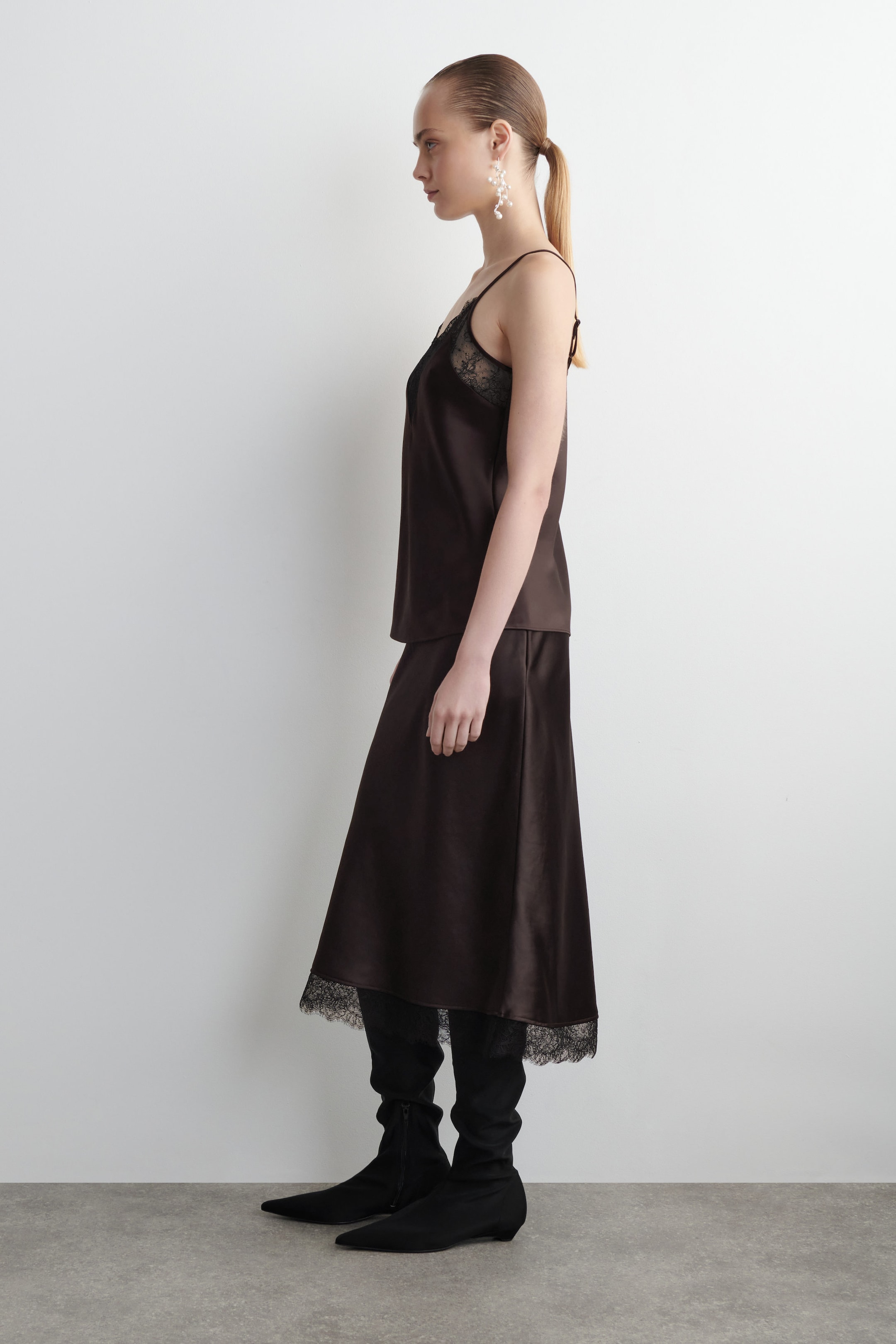 LACE-TRIMMED SATIN CAMI TOP