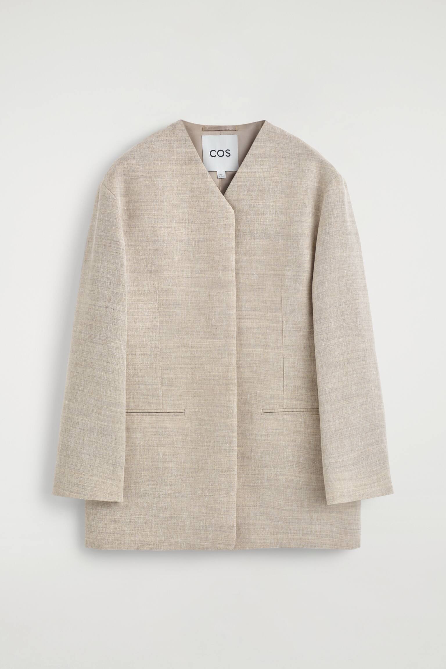 BLAZER STRUTTURATO IN LINO SENZA COLLETTO - BEIGE MÉLANGE - 1