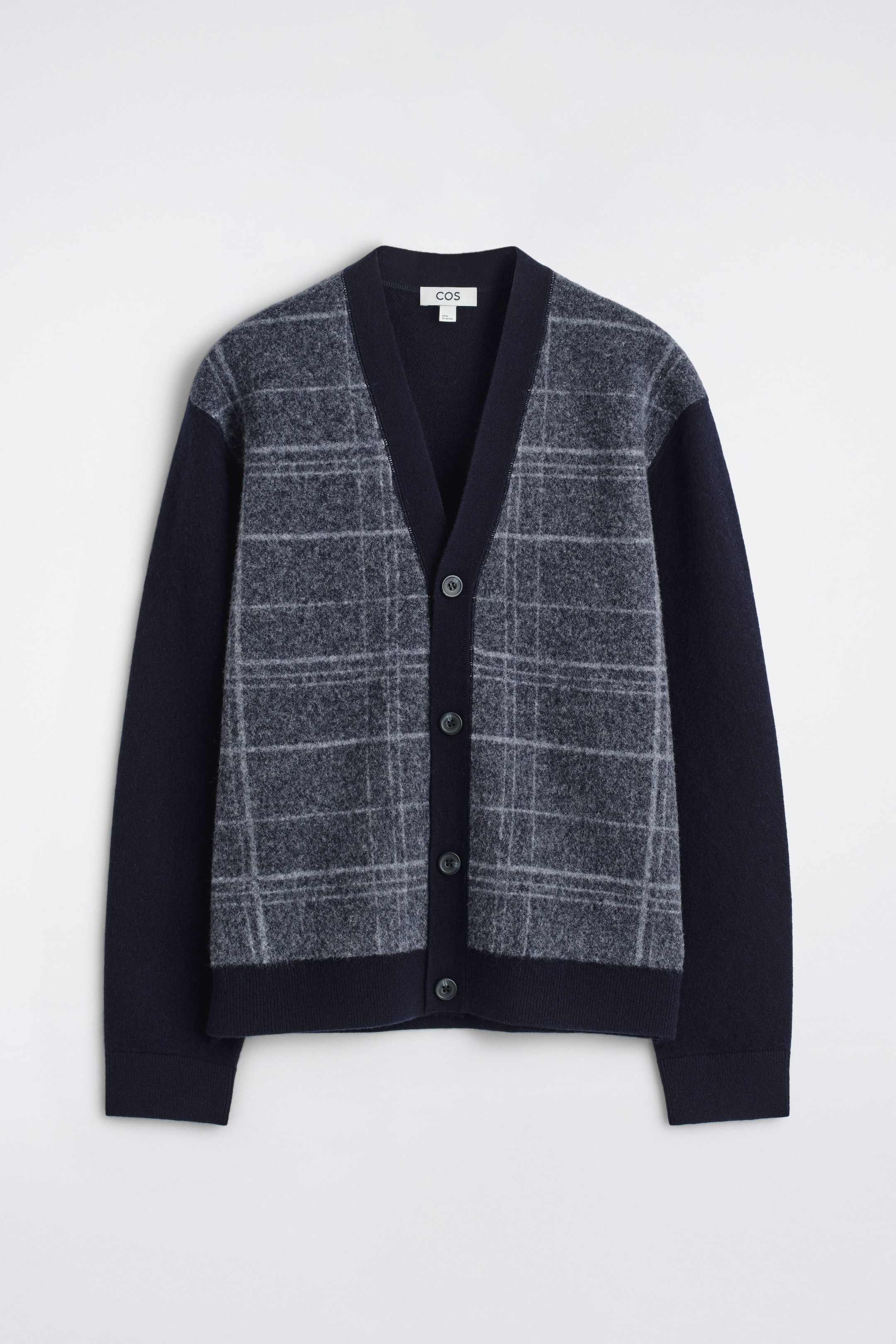 CHECKED WOOL V-NECK CARDIGAN