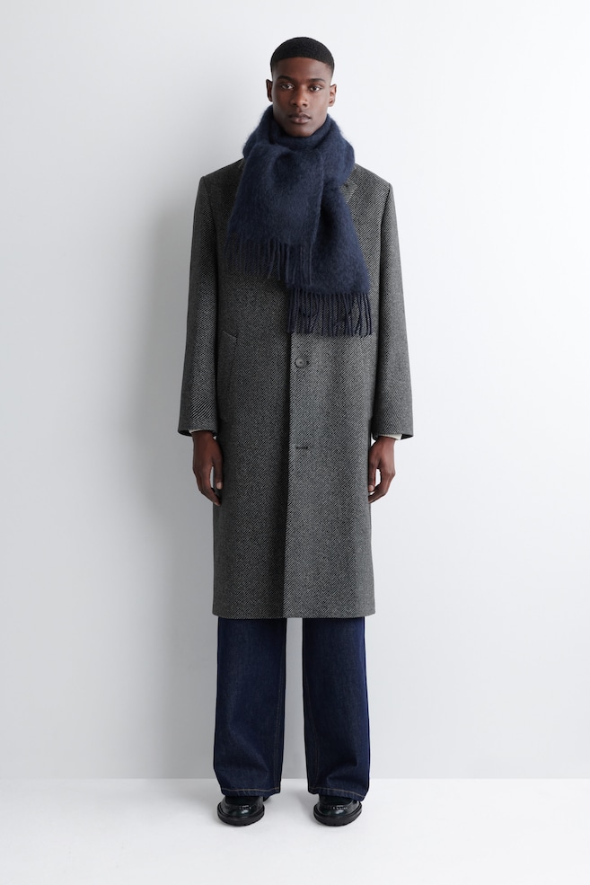 FRINGED MOHAIR SCARF — NAVY
