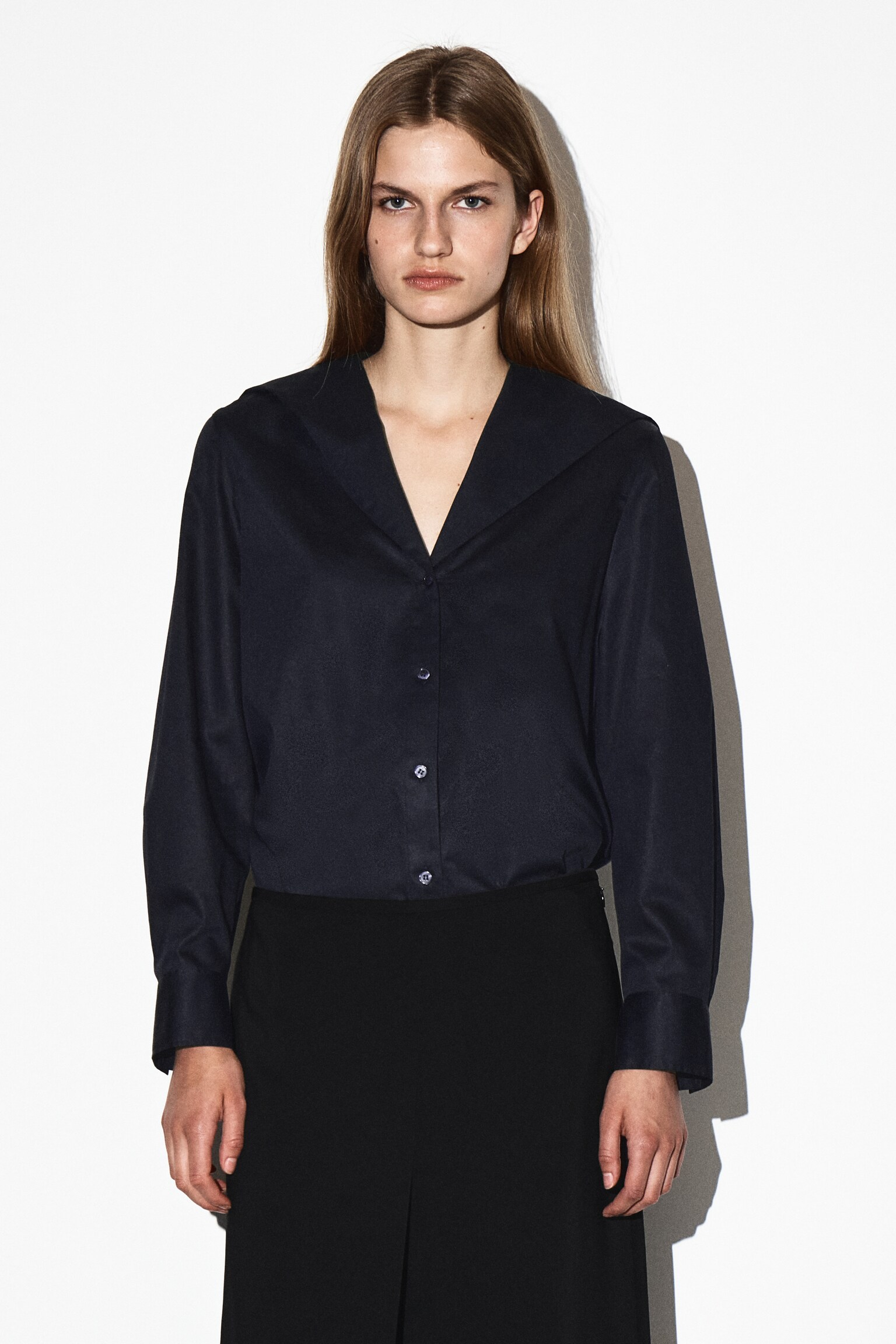 CAMICIA IN COTONE CON COLLETTO ALLA MARINARA - BLU NAVY