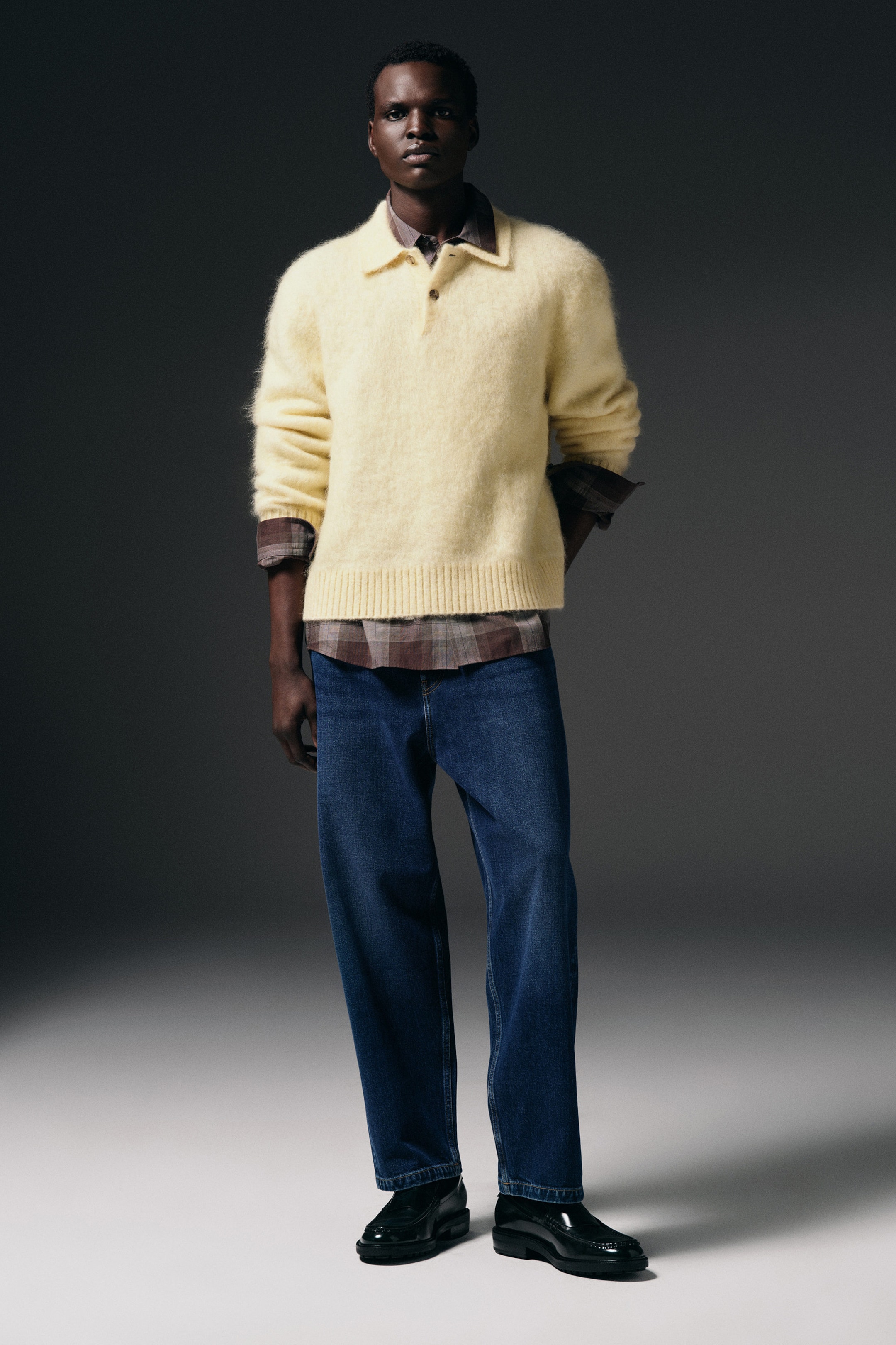 BRUSHED MOHAIR-BLEND POLO SWEATER