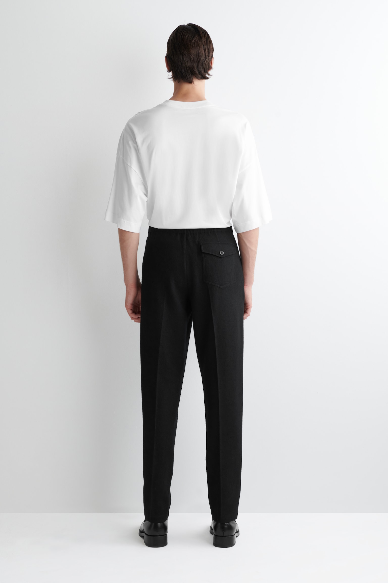 ELASTICATED BOILED-WOOL TROUSERS - ČERNÉ/DARK BROWN/TMAVÁ KHAKI - 6