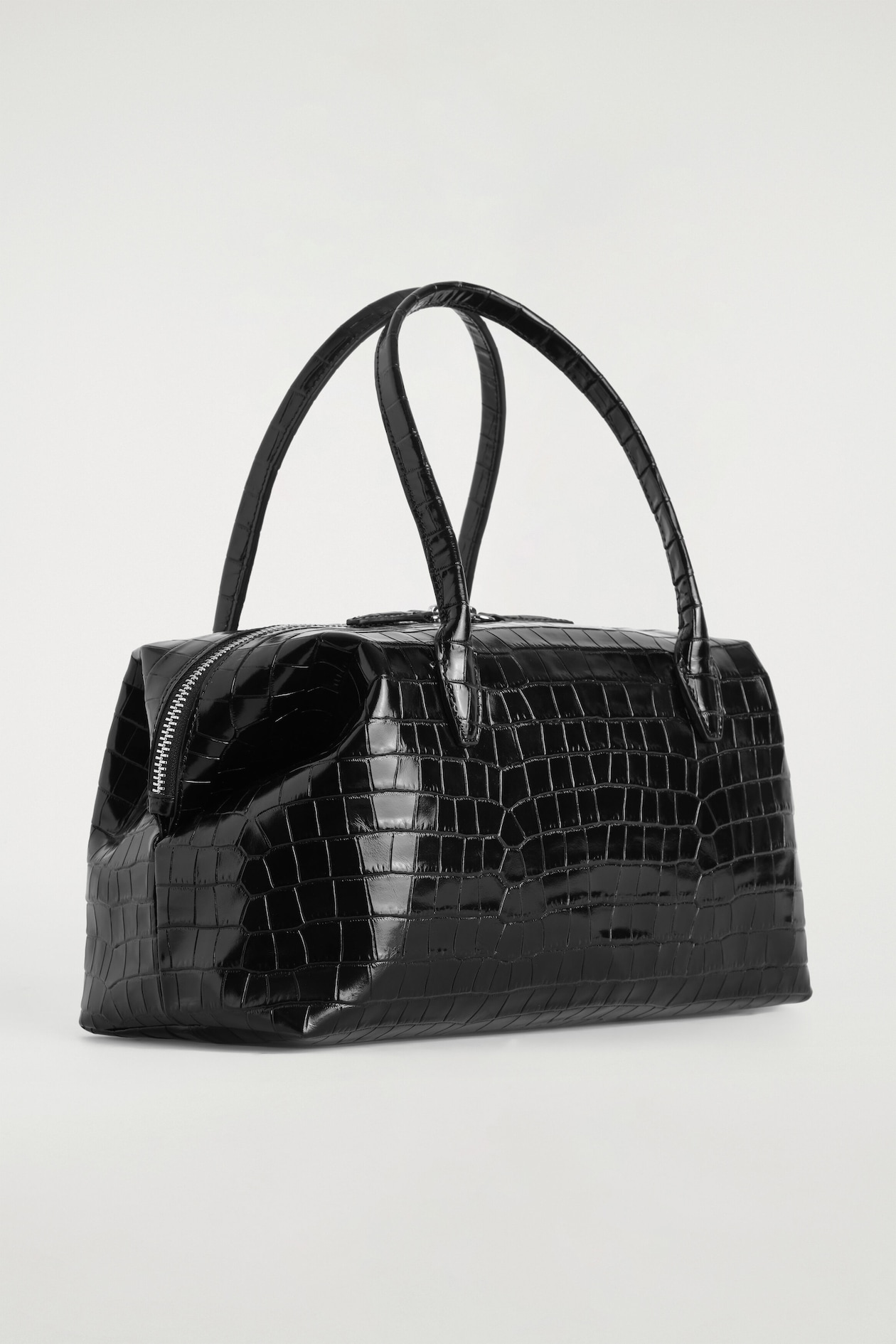 MONTMARTRE BOWLING BAG - CROC-EFFECT LEATHER — BLACK