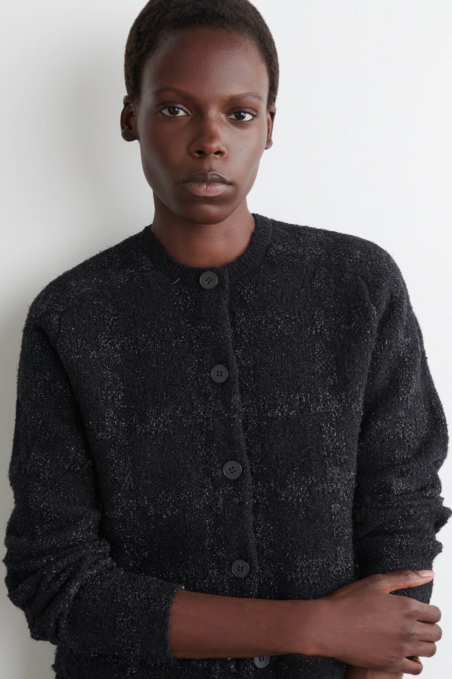 CARDIGAN IN MAGLIA BOUCLÉ LUCENTE - NERO / QUADRI - 4