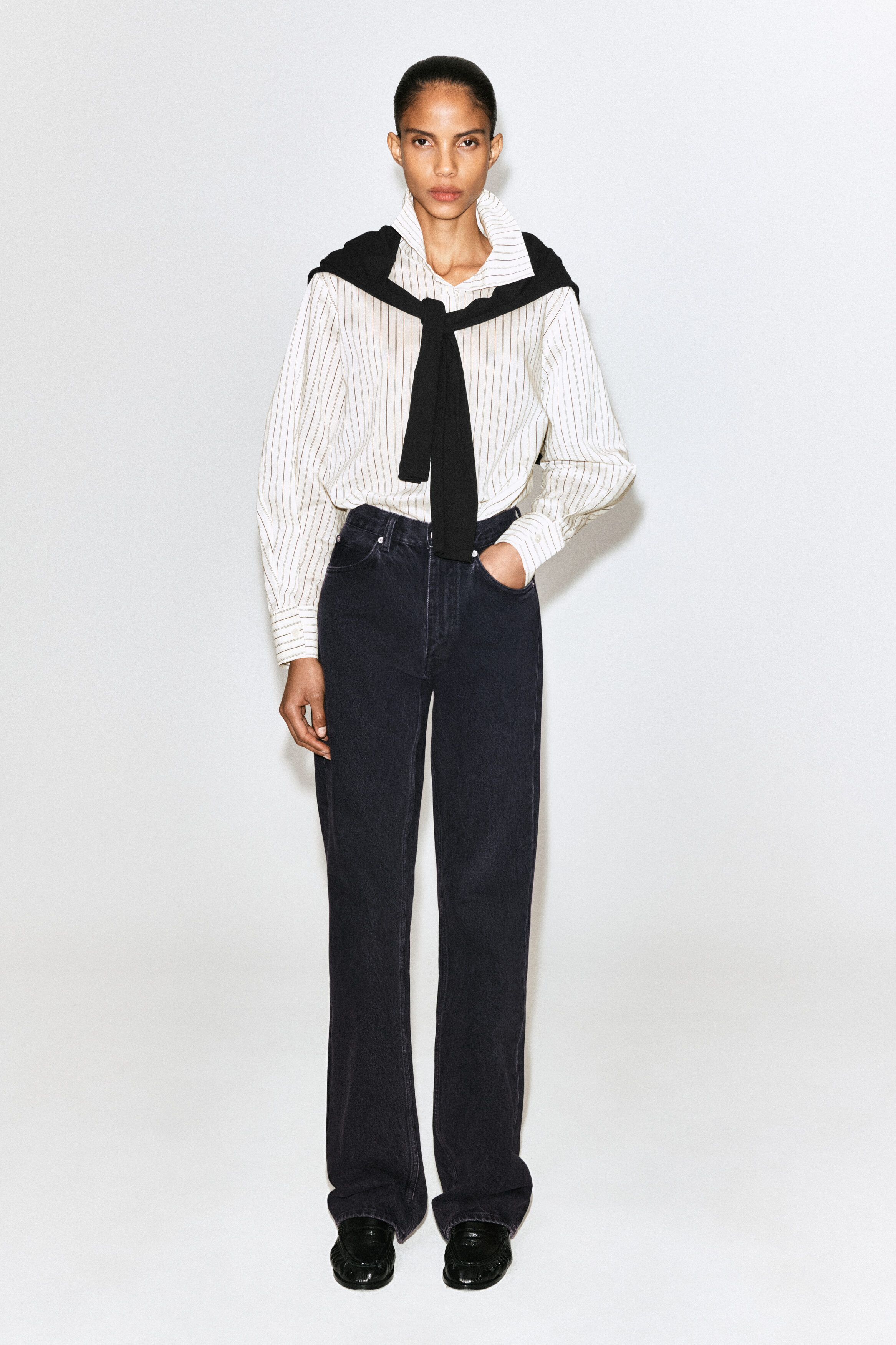 STRIPED COTTON-SILK HIGH-COLLAR SHIRT - thumbnail 3
